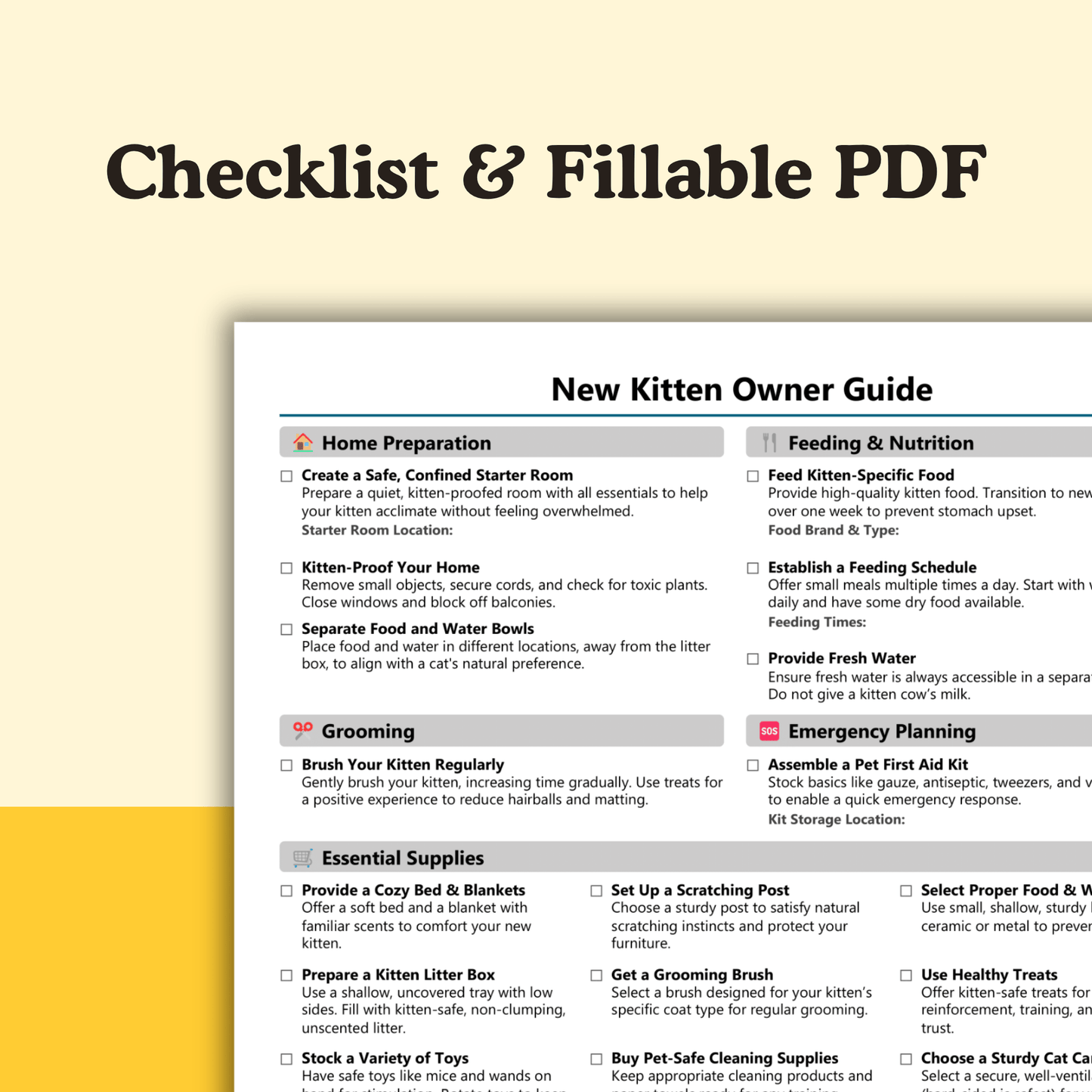 New Kitten Owner Guide 1 Page PDF - cutie.dog